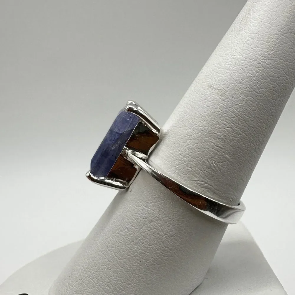 NWOT‎ 9x13mm Emerald cut Tanzanite solitaire ring in sterling silver stamped!